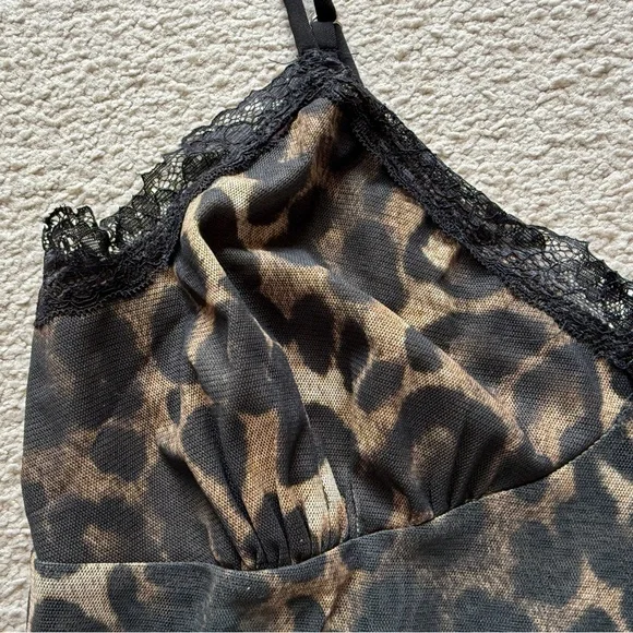 Forever 21 Leopard Animal Print Black Lace Trim V-Neck Cami Tank Top Camisole L - Picture 3 of 12